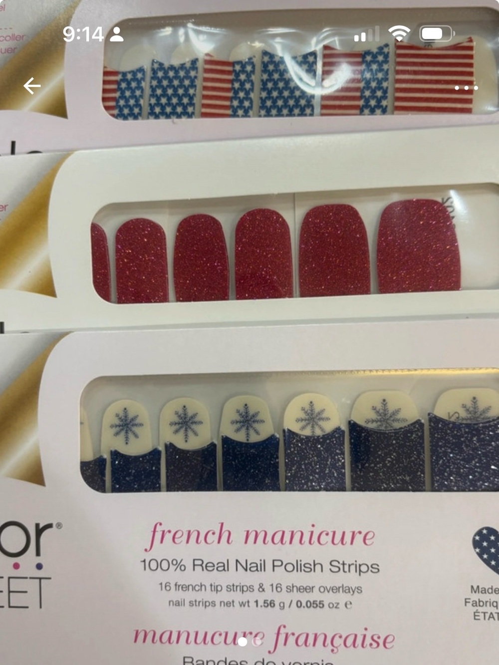 SALE!! Color Street Red Glitter & Blue Star French Manicure Nail Polish Strips